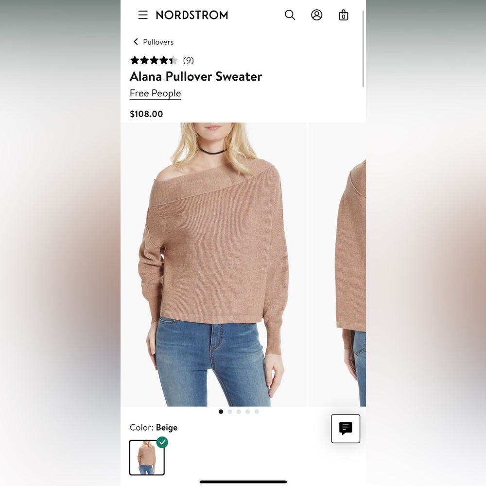 Free People Off-Shoulder Beige Sweater